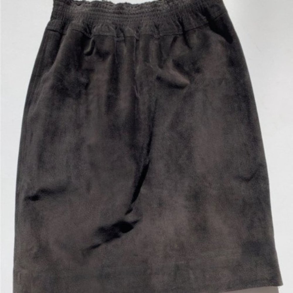 [SOLD] Vintage Black Genuine Suede Elasticated Waist Skirt Size Medium to Large